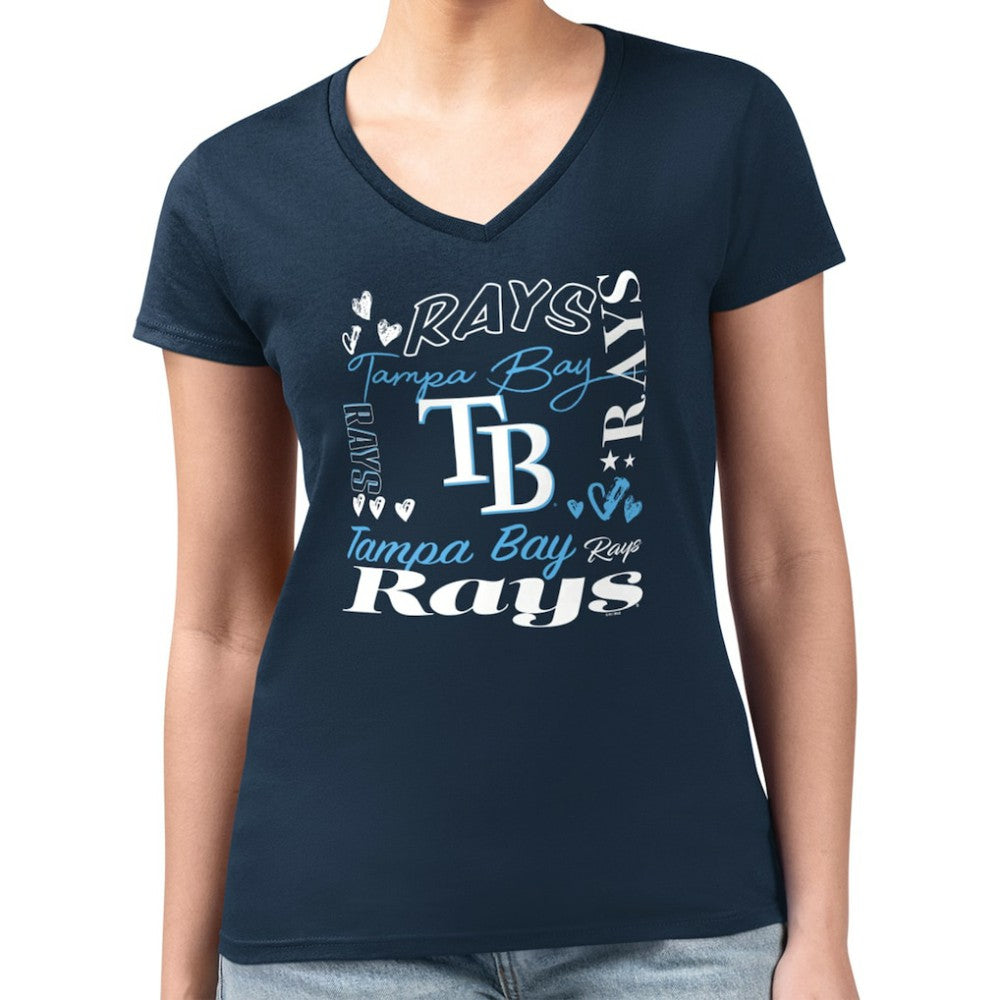 MLB Tampa Bay Rays G-III 4Her by Carl Banks Women's Super-Slim Fit Lightweight Collage Team Graphic V-Neck T-Shirt