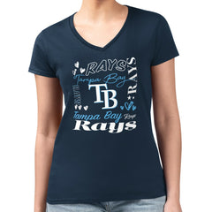 MLB Tampa Bay Rays G-III 4Her by Carl Banks Women's Super-Slim Fit Lightweight Collage Team Graphic V-Neck T-Shirt