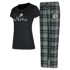 NBA Brooklyn Nets Concepts Sport Women's Vector Top & Flannel Pants Sleep Set