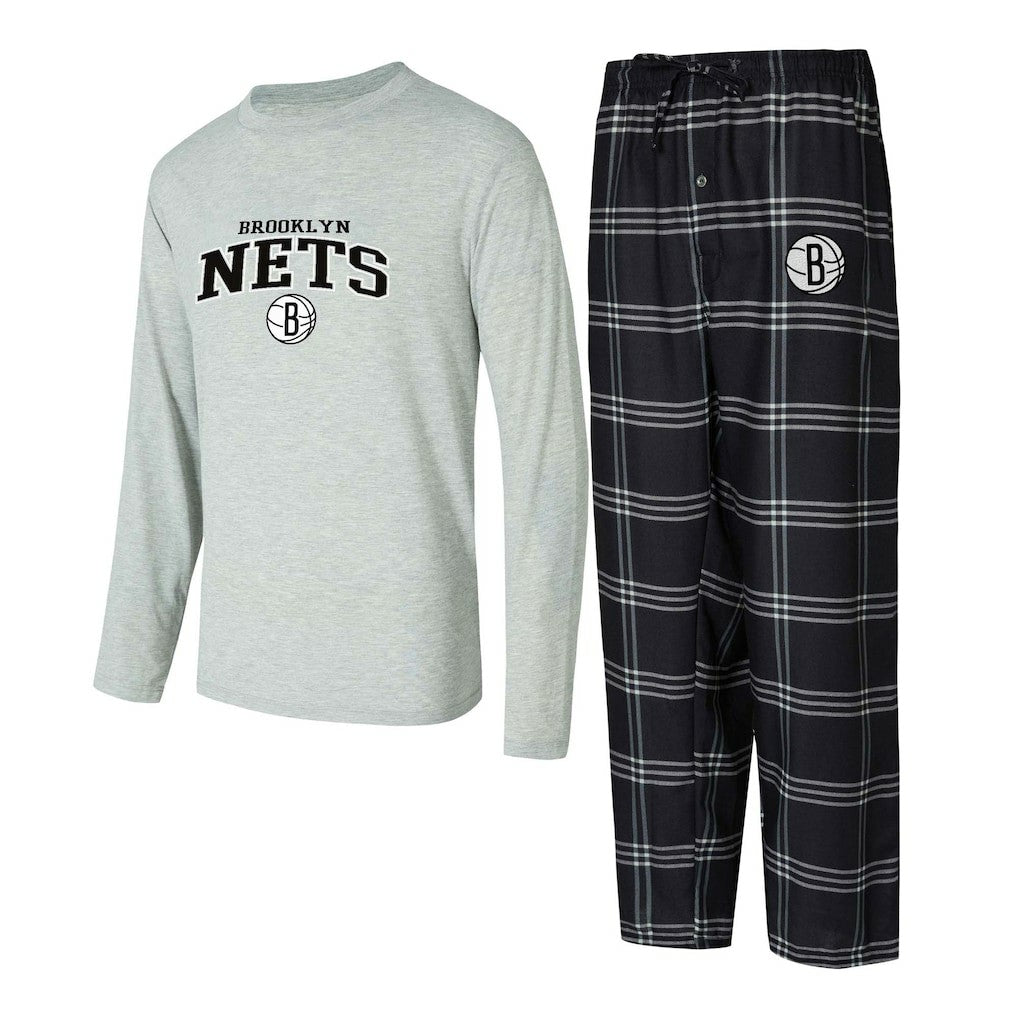 NBA Brooklyn Nets Concepts Sport Petition Long Sleeve Top and Plaid Pant Set