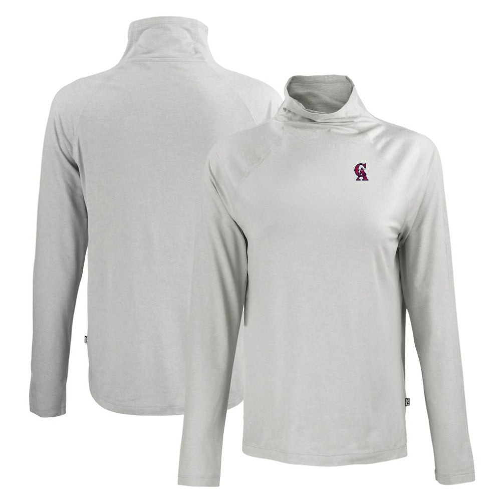 MLB California Angels Cutter & Buck Women's Cooperstown Collection Coastline Epic Comfort Eco Recycled Funnel Neck Raglan Pullover Top