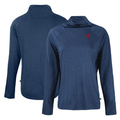 MLB Philadelphia Phillies Cutter & Buck Women's  Coastline Epic Comfort Eco Recycled Funnel Neck Raglan Pullover Top