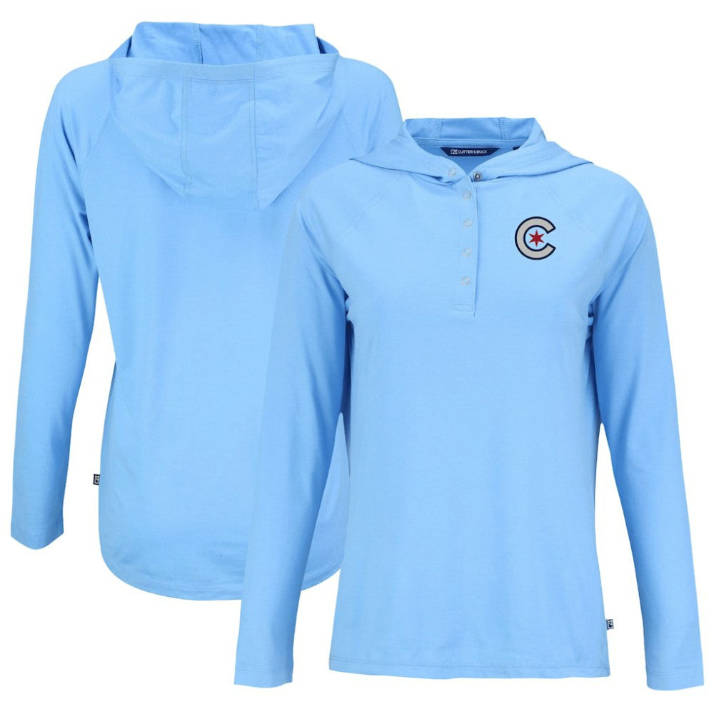 MLB Chicago Cubs Cutter & Buck Women's City Connect Coastline Epic Comfort Eco Recycled Hoodie Raglan Long Sleeve T-Shirt