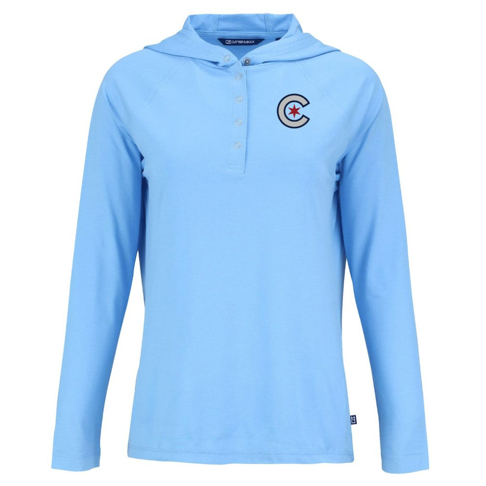MLB Chicago Cubs Cutter & Buck Women's City Connect Coastline Epic Comfort Eco Recycled Hoodie Raglan Long Sleeve T-Shirt