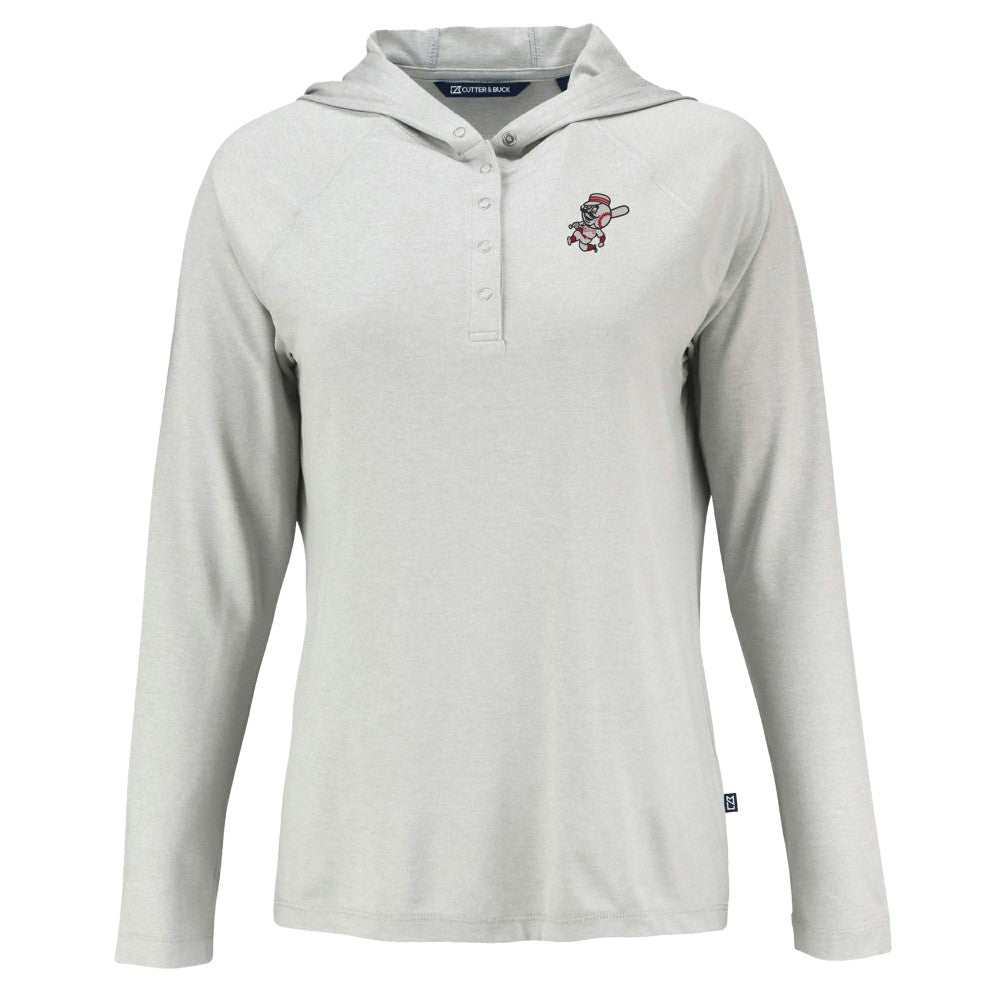 MLB Cincinnati Reds Cutter & Buck Women's Cooperstown Collection Coastline Epic Comfort Eco Recycled Hoodie Raglan Long Sleeve T-Shirt