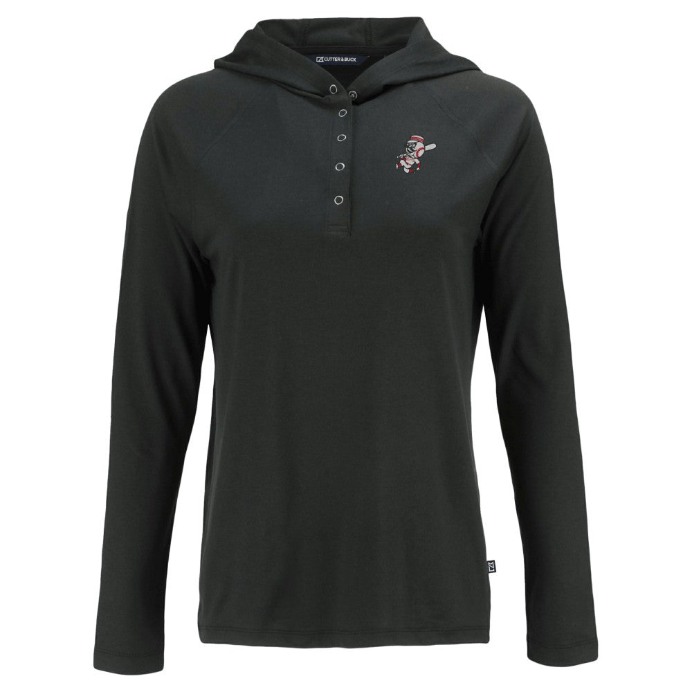 MLB Cincinnati Reds Cutter & Buck Women's Cooperstown Collection Coastline Epic Comfort Eco Recycled Hoodie Raglan Long Sleeve T-Shirt
