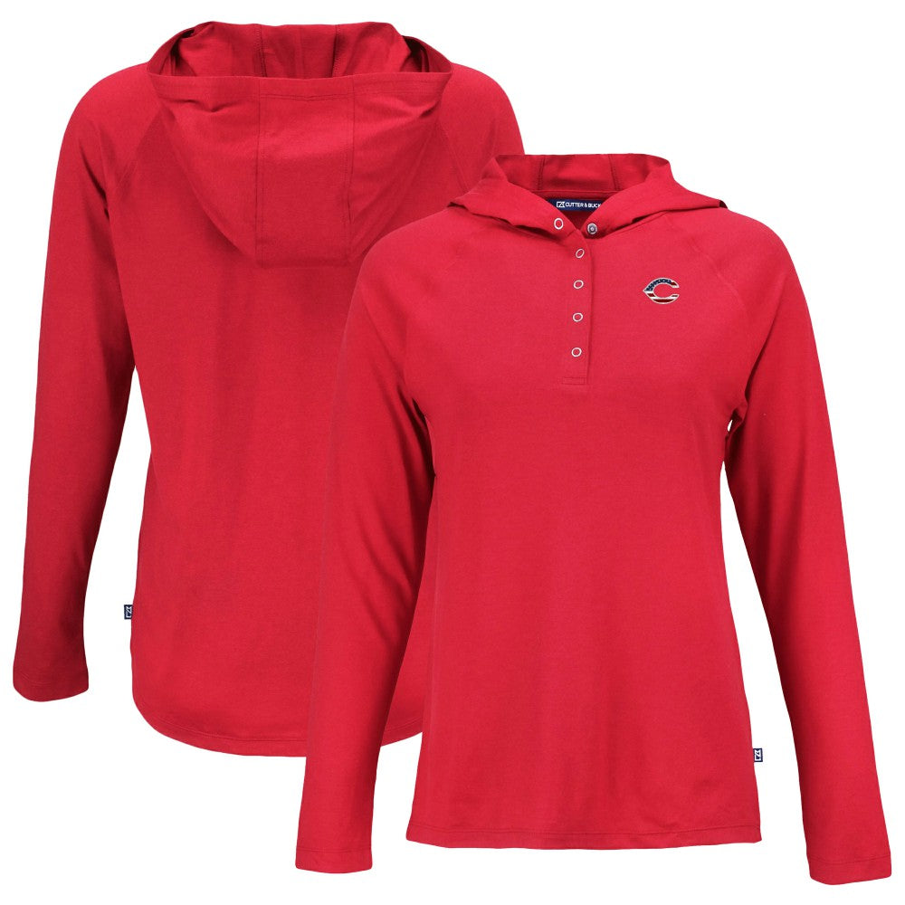 MLB Cincinnati Reds Cutter & Buck Women's Stars And Stripes Coastline Epic Comfort Eco Recycled Hoodie Raglan Long Sleeve T-Shirt