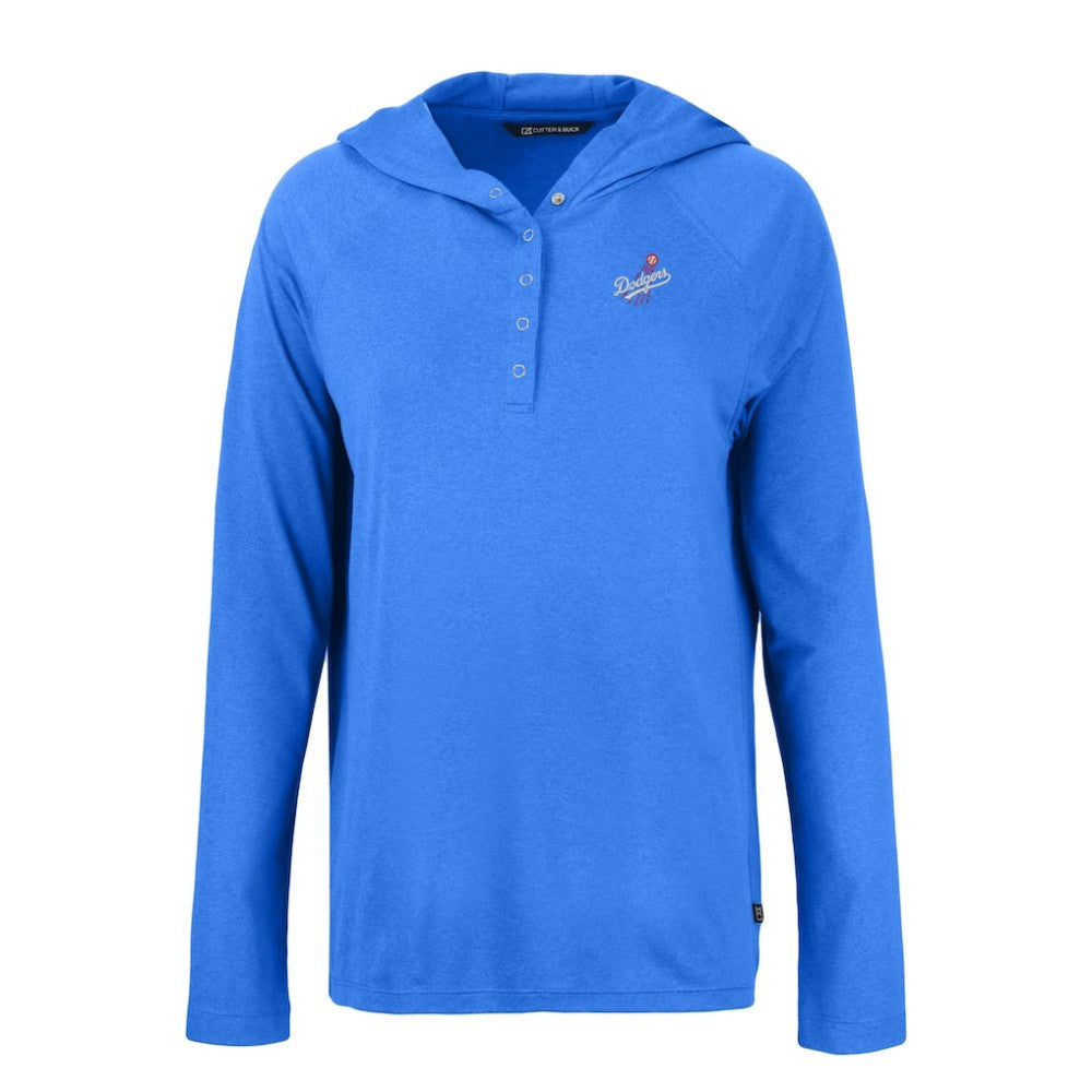 MLB Los Angeles Dodgers Cutter & Buck Women's Cooperstown Collection Coastline Epic Comfort Eco Recycled Hoodie Raglan Long Sleeve T-Shirt