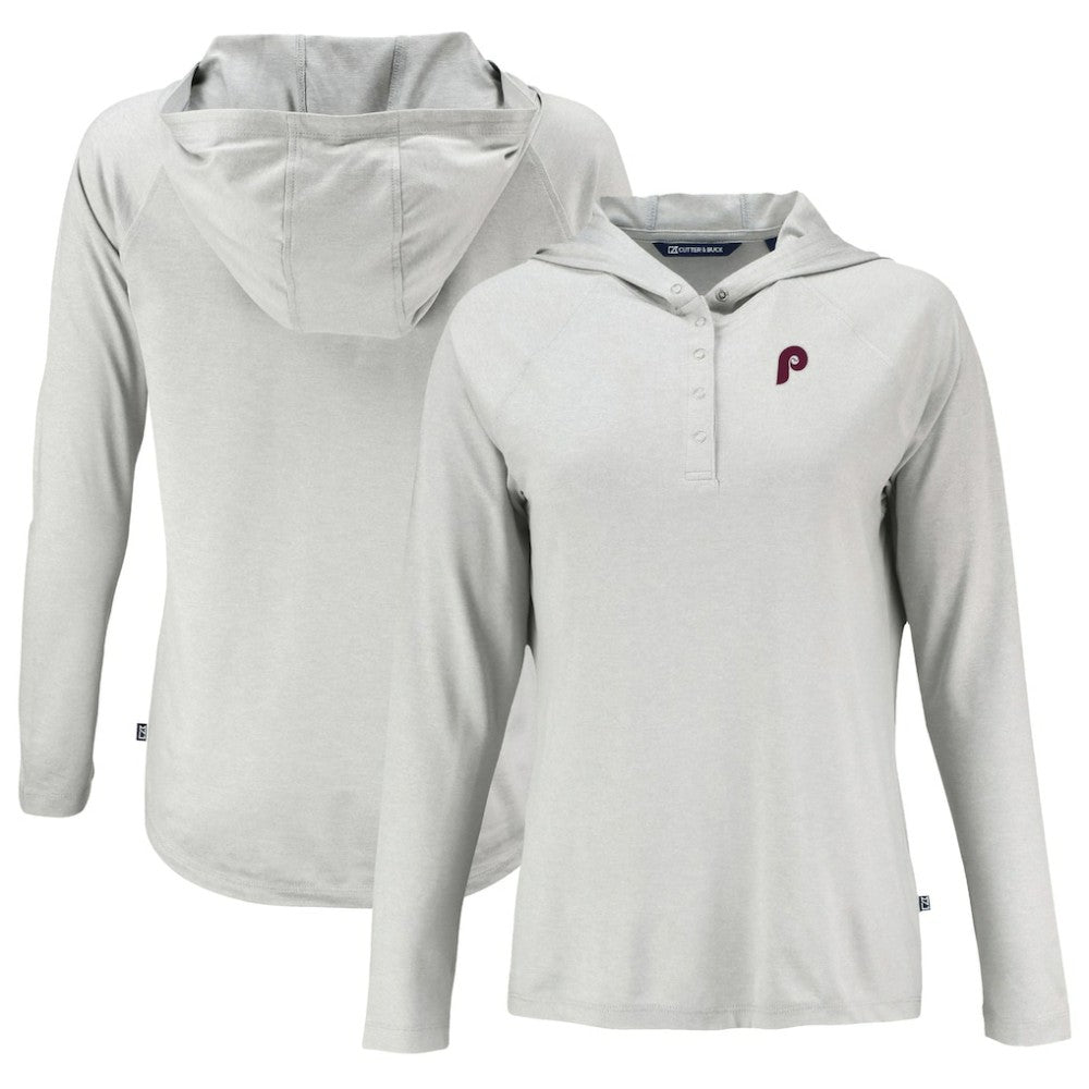 MLB Philadelphia Phillies Cutter & Buck Women's Cooperstown Collection Coastline Epic Comfort Eco Recycled Hoodie Raglan Long Sleeve T-Shirt