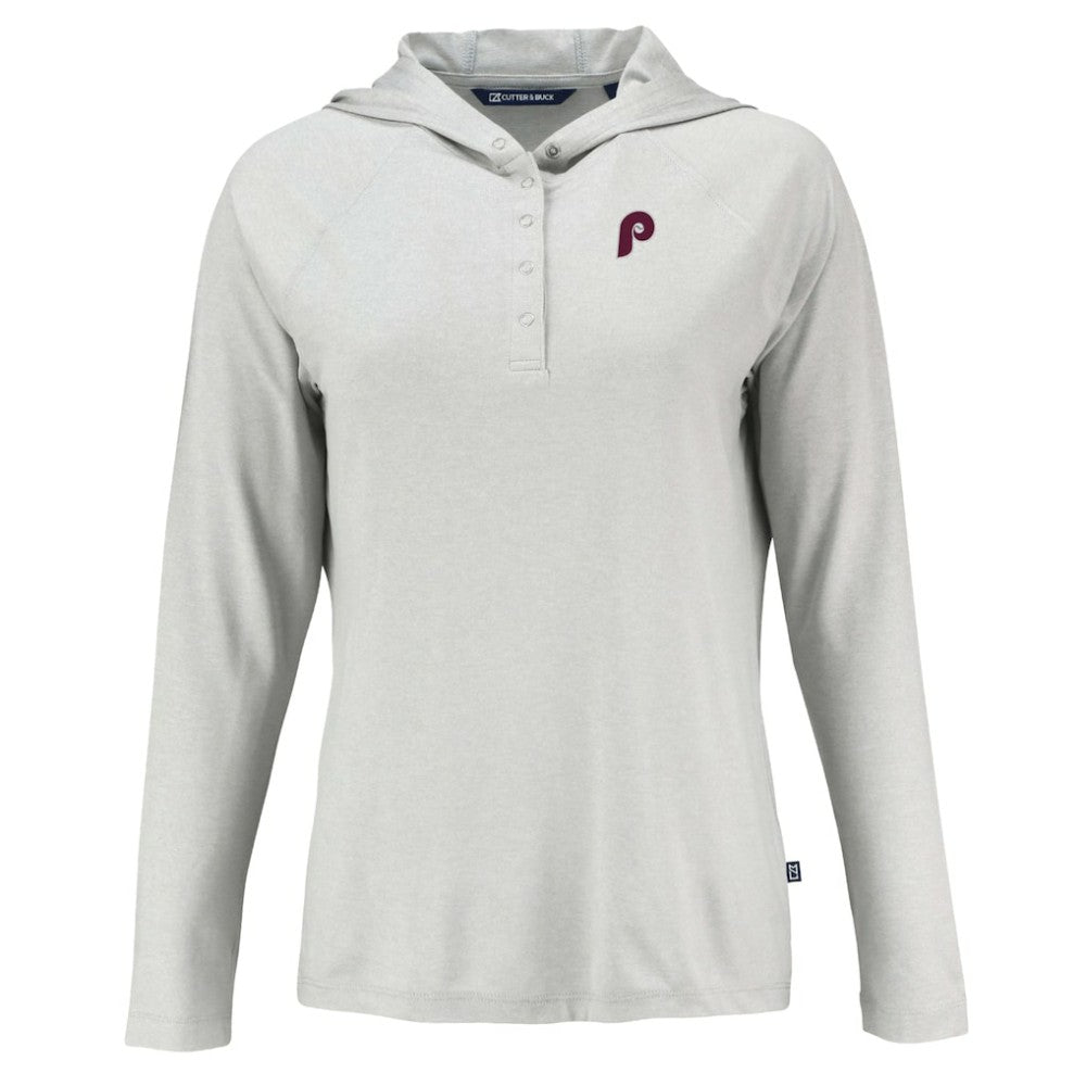 MLB Philadelphia Phillies Cutter & Buck Women's Cooperstown Collection Coastline Epic Comfort Eco Recycled Hoodie Raglan Long Sleeve T-Shirt