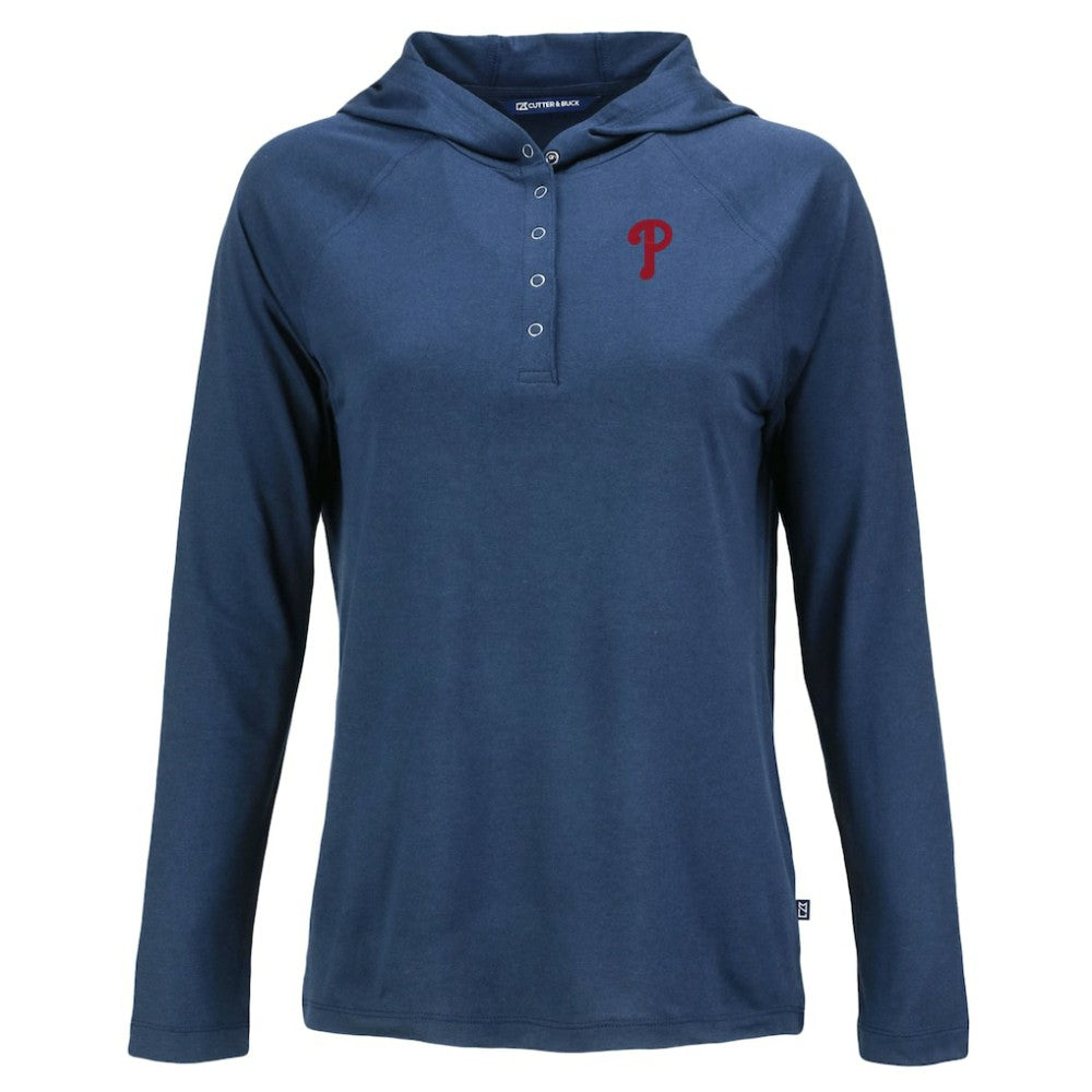 MLB Philadelphia Phillies Cutter & Buck Women's  Coastline Epic Comfort Eco Recycled Hoodie Raglan Long Sleeve T-Shirt