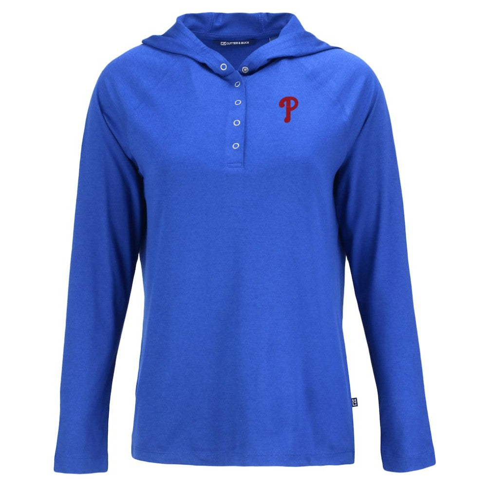 MLB Philadelphia Phillies Cutter & Buck Women's  Coastline Epic Comfort Eco Recycled Hoodie Raglan Long Sleeve T-Shirt