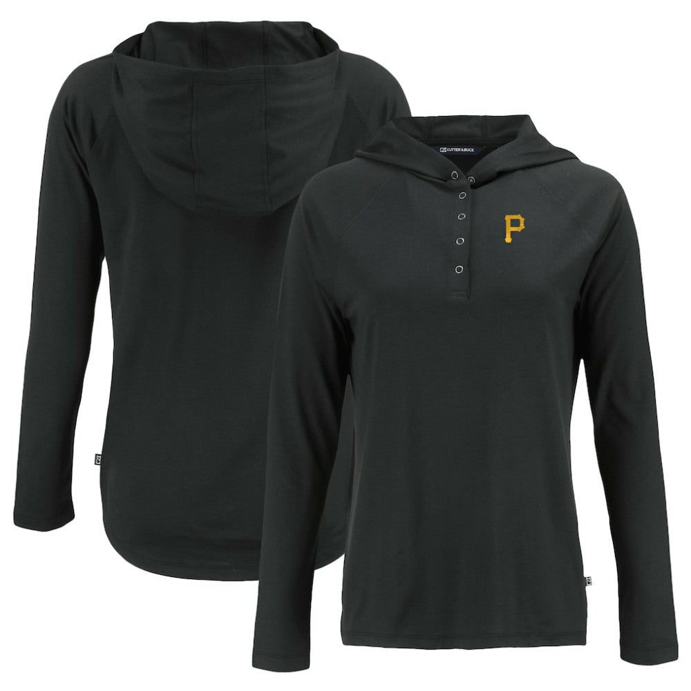 MLB Pittsburgh Pirates Cutter & Buck Women's  Coastline Epic Comfort Eco Recycled Hoodie Raglan Long Sleeve T-Shirt