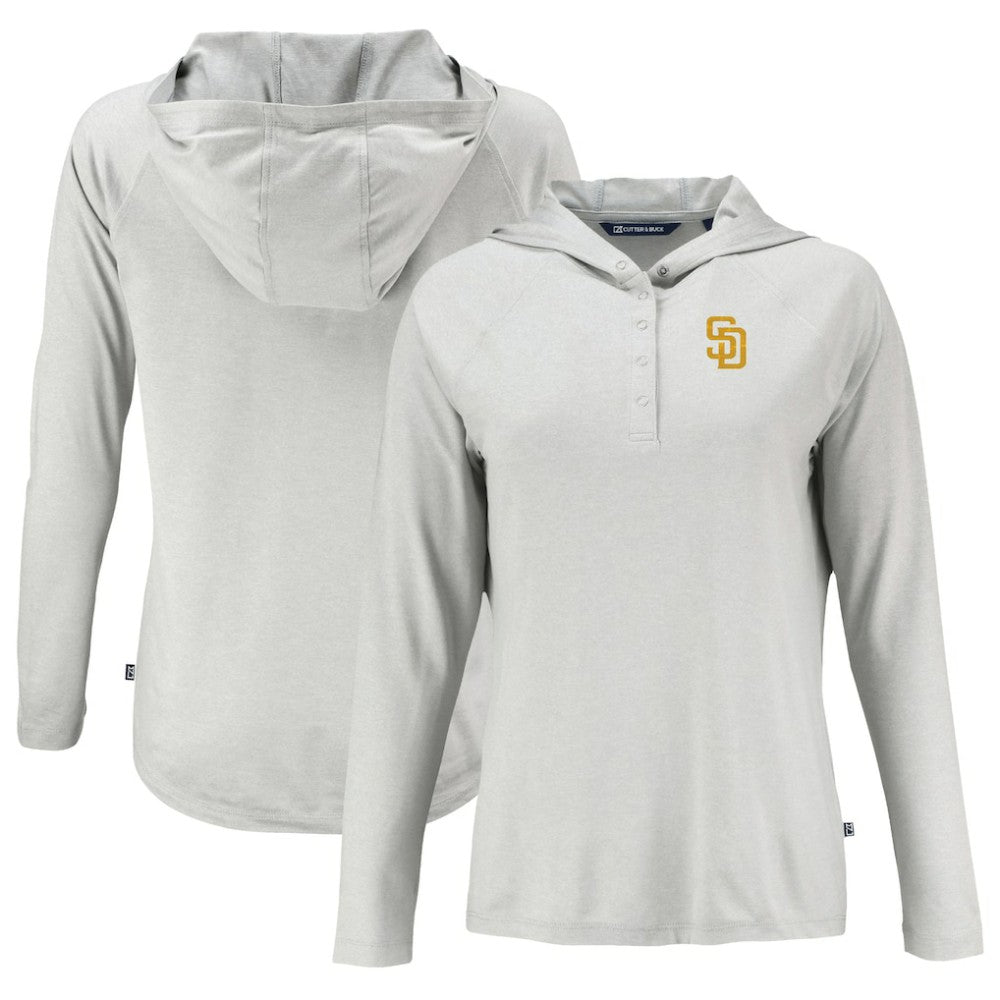 MLB San Diego Padres Cutter & Buck Women's  Coastline Epic Comfort Eco Recycled Hoodie Raglan Long Sleeve T-Shirt