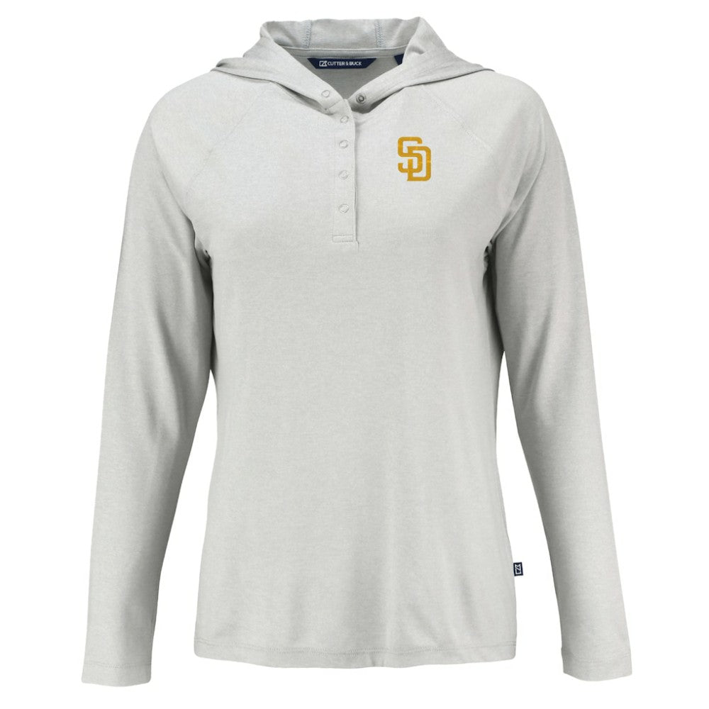 MLB San Diego Padres Cutter & Buck Women's  Coastline Epic Comfort Eco Recycled Hoodie Raglan Long Sleeve T-Shirt