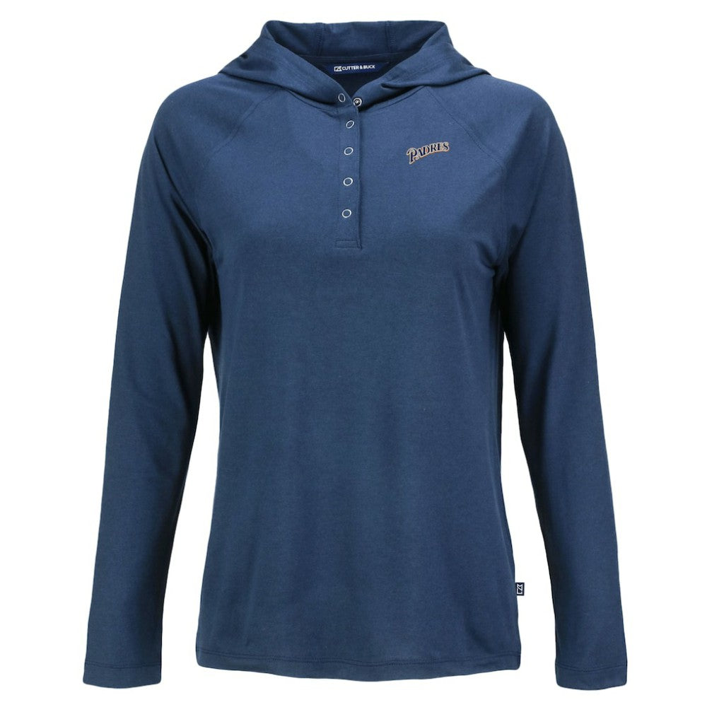 MLB San Diego Padres Cutter & Buck Women's Cooperstown Collection Coastline Epic Comfort Eco Recycled Hoodie Raglan Long Sleeve T-Shirt