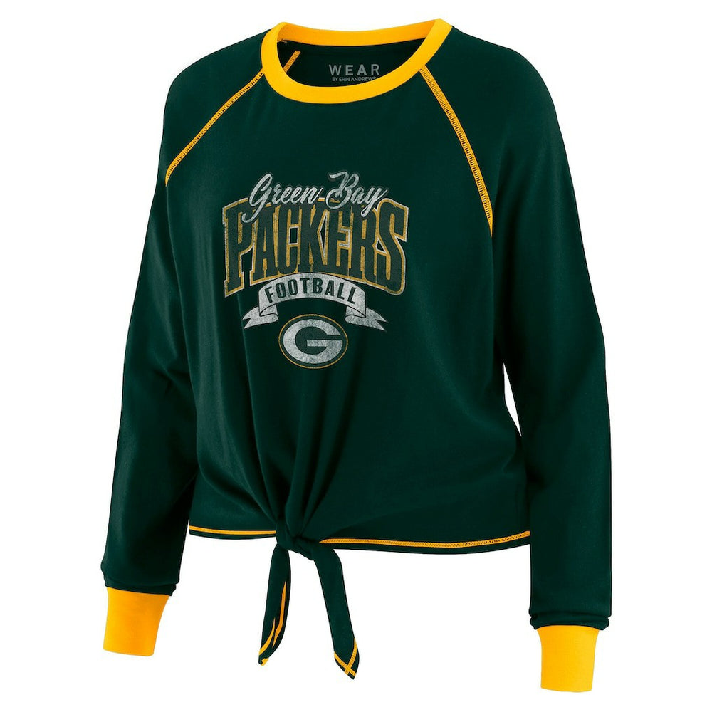 WEAR by Erin Andrews Women's Tie-Front Long Sleeve Top - Green Bay Packers