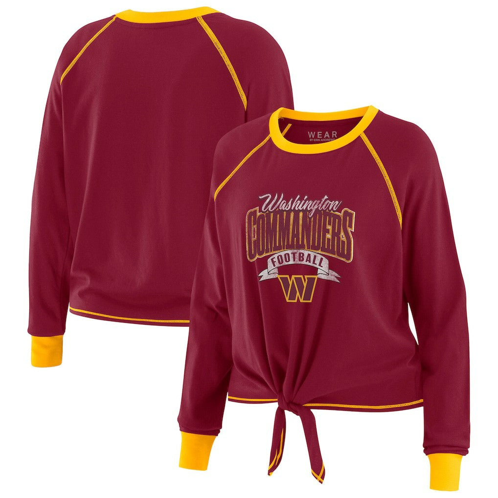 WEAR by Erin Andrews Women's Tie-Front Long Sleeve Top - Washington Commanders