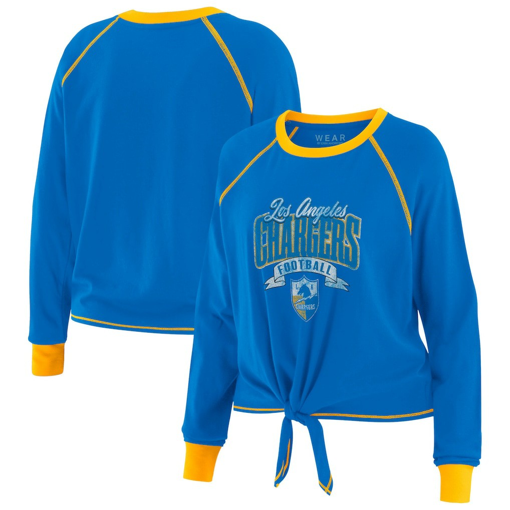 WEAR by Erin Andrews Women's Tie-Front Long Sleeve Top - Los Angeles Chargers
