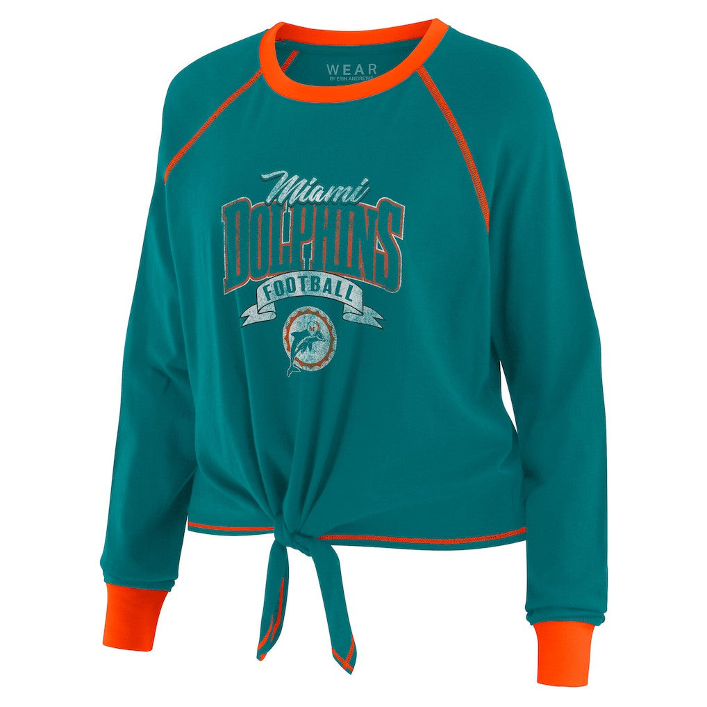 WEAR by Erin Andrews Women's Tie-Front Long Sleeve Top - Miami Dolphins