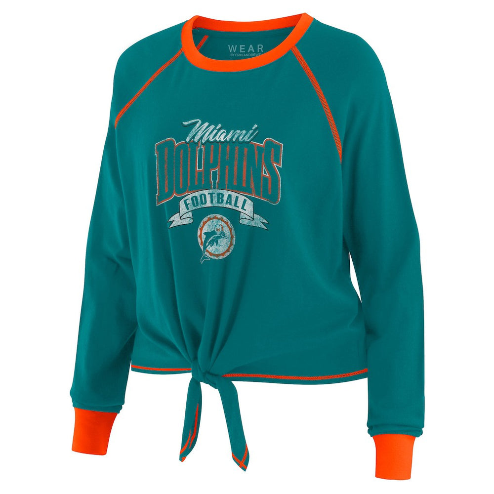 WEAR by Erin Andrews Women's Tie-Front Long Sleeve Top - Miami Dolphins