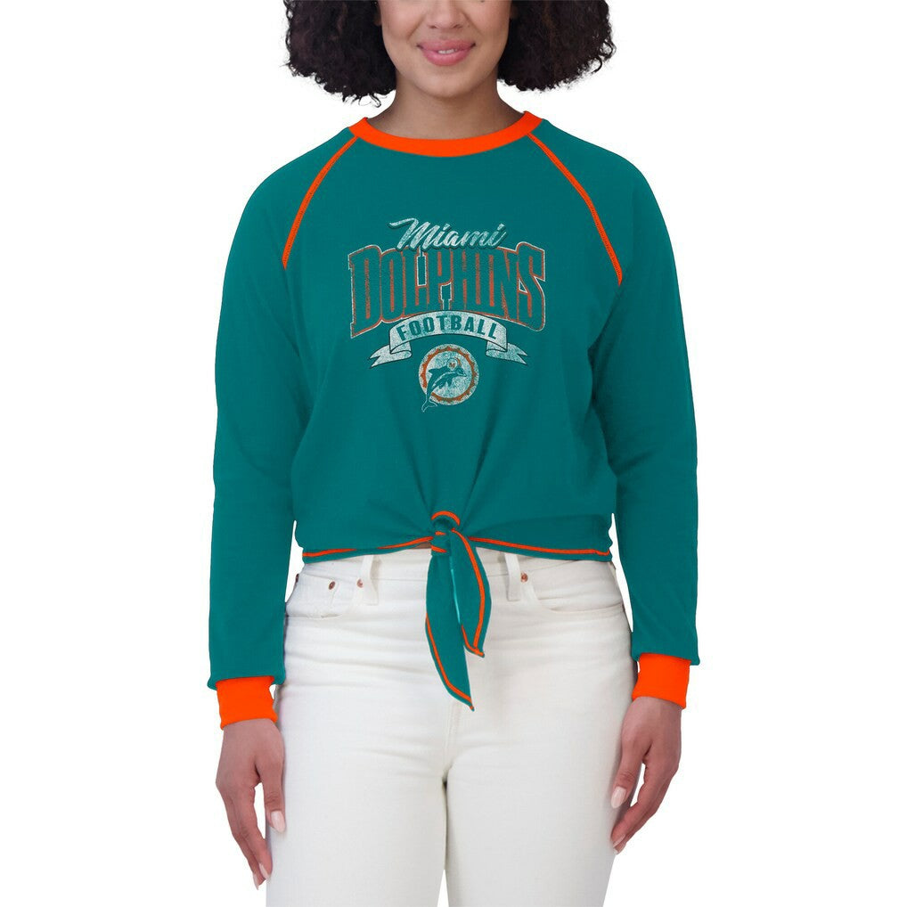 WEAR by Erin Andrews Women's Tie-Front Long Sleeve Top - Miami Dolphins