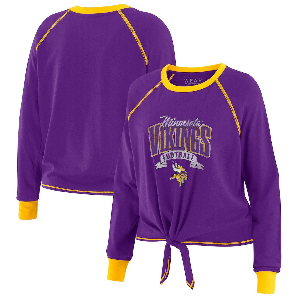 WEAR by Erin Andrews Women's Tie-Front Long Sleeve Top - Minnesota Vikings