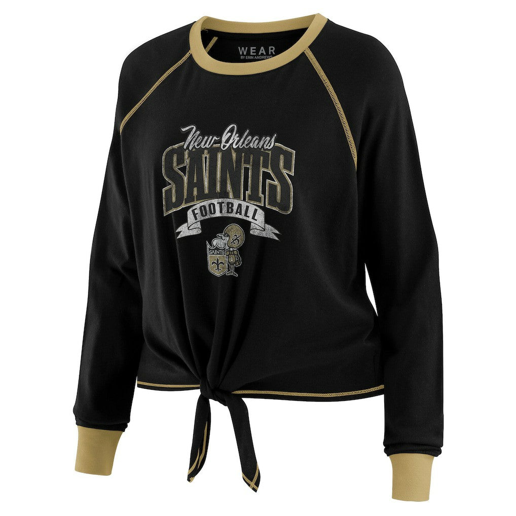 WEAR by Erin Andrews Women's Tie-Front Long Sleeve Top - New Orleans Saints