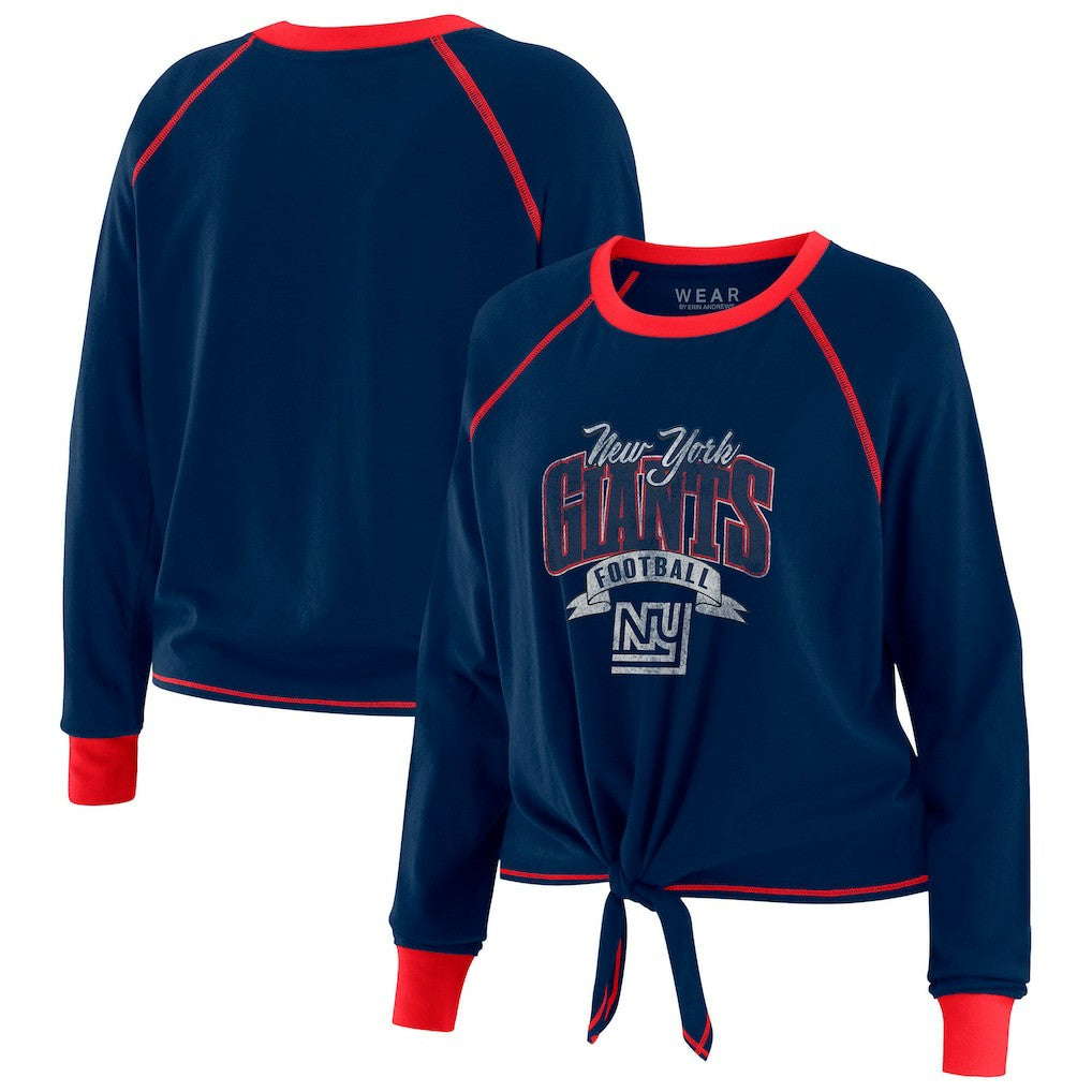 WEAR by Erin Andrews Women's Tie-Front Long Sleeve Top - New York Giants