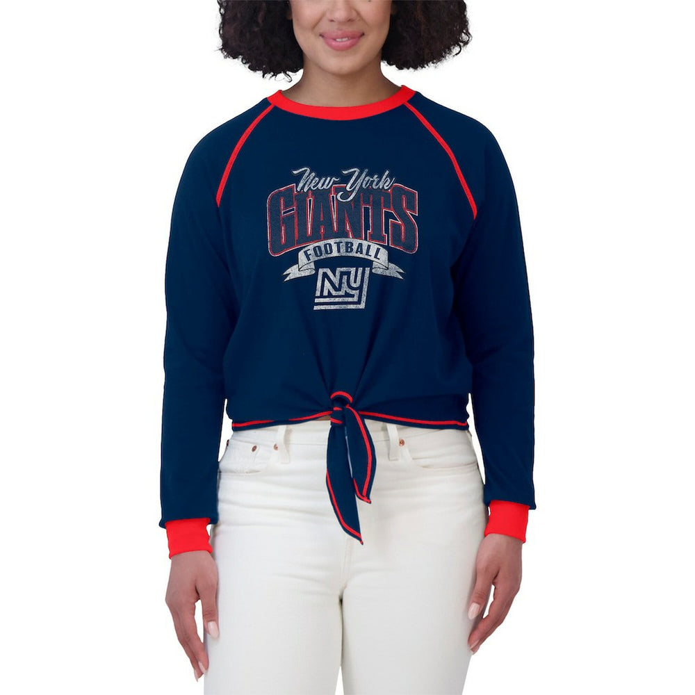 WEAR by Erin Andrews Women's Tie-Front Long Sleeve Top - New York Giants