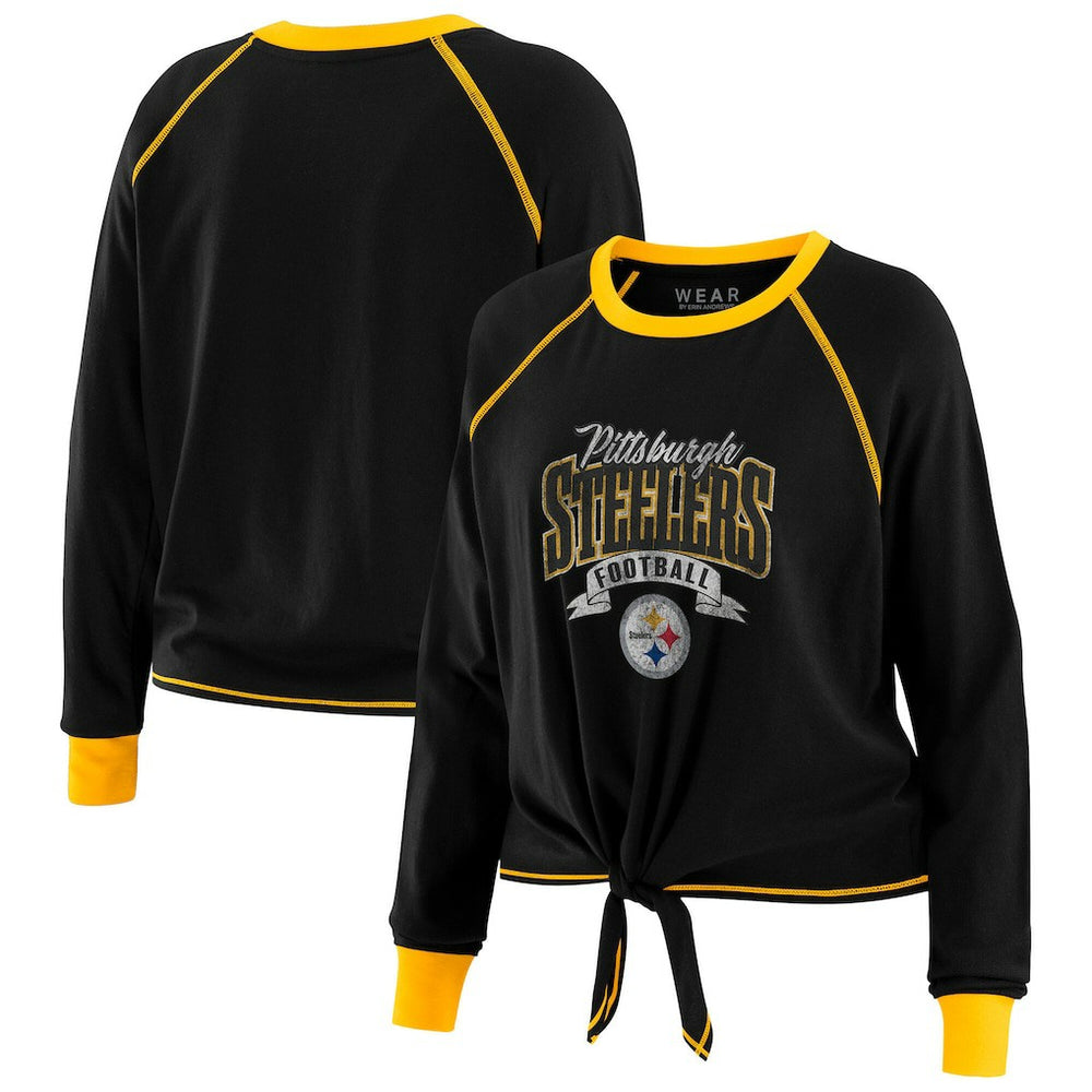 WEAR by Erin Andrews Women's Tie-Front Long Sleeve Top - Pittsburgh Steelers
