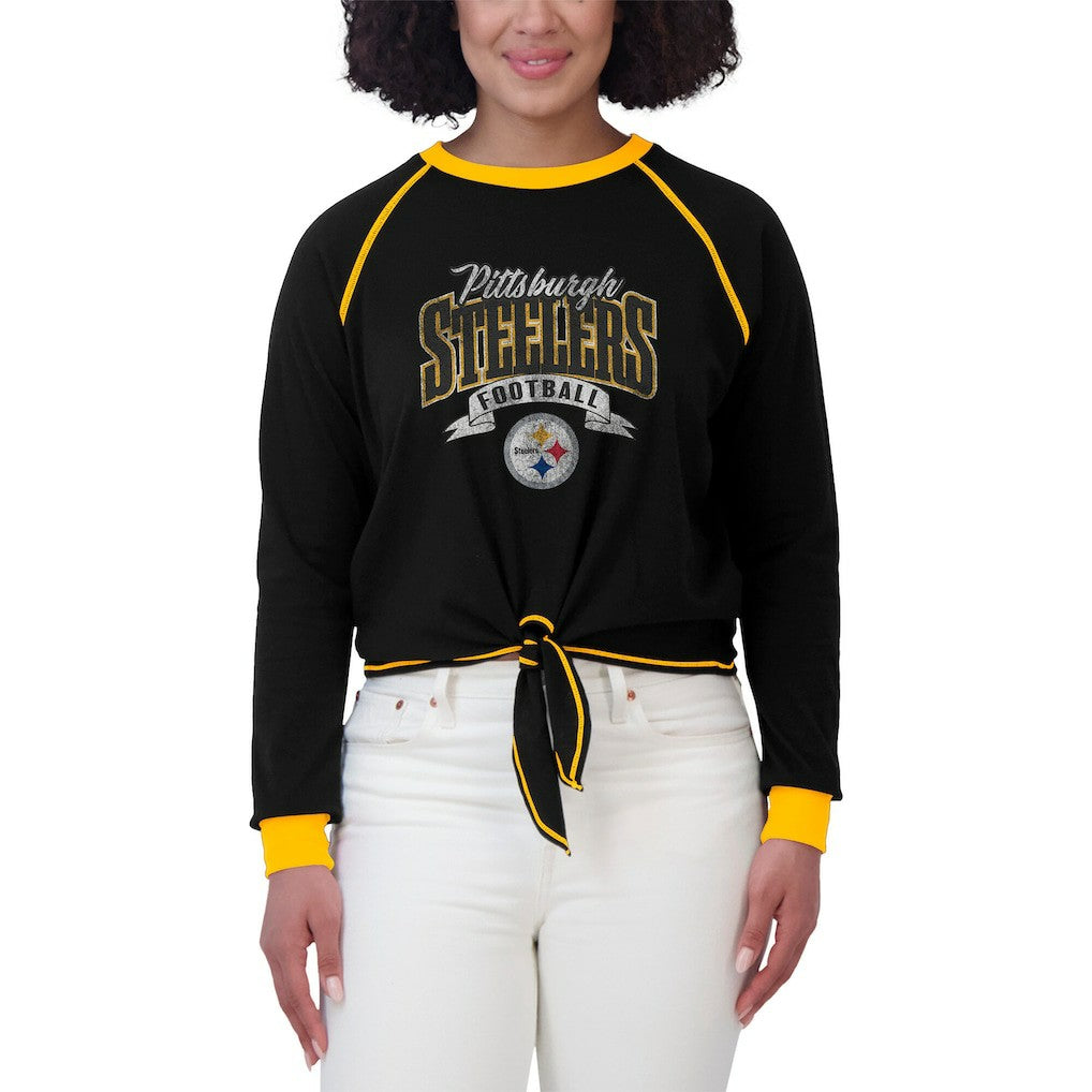 WEAR by Erin Andrews Women's Tie-Front Long Sleeve Top - Pittsburgh Steelers