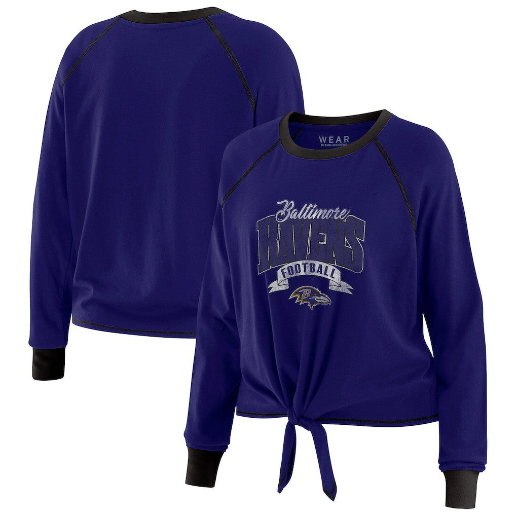 WEAR by Erin Andrews Women's Tie-Front Long Sleeve Top - Baltimore Ravens