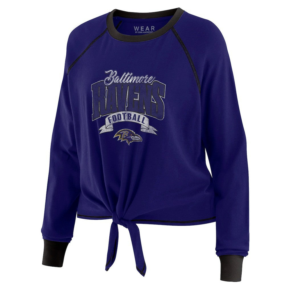 WEAR by Erin Andrews Women's Tie-Front Long Sleeve Top - Baltimore Ravens