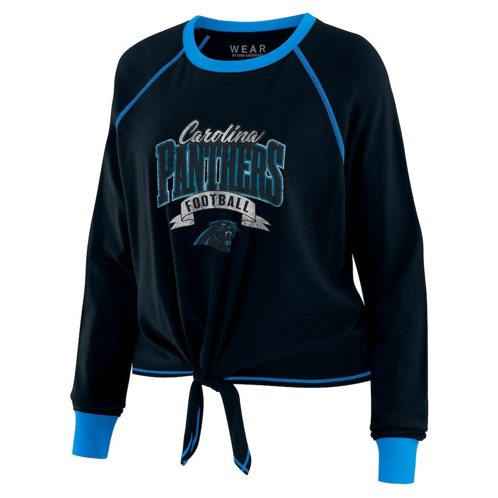 WEAR by Erin Andrews Women's Tie-Front Long Sleeve Top - Carolina Panthers
