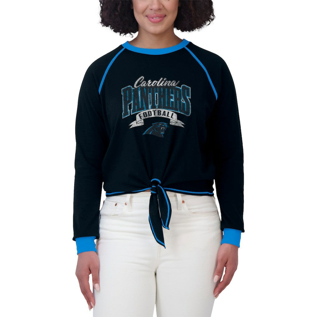WEAR by Erin Andrews Women's Tie-Front Long Sleeve Top - Carolina Panthers