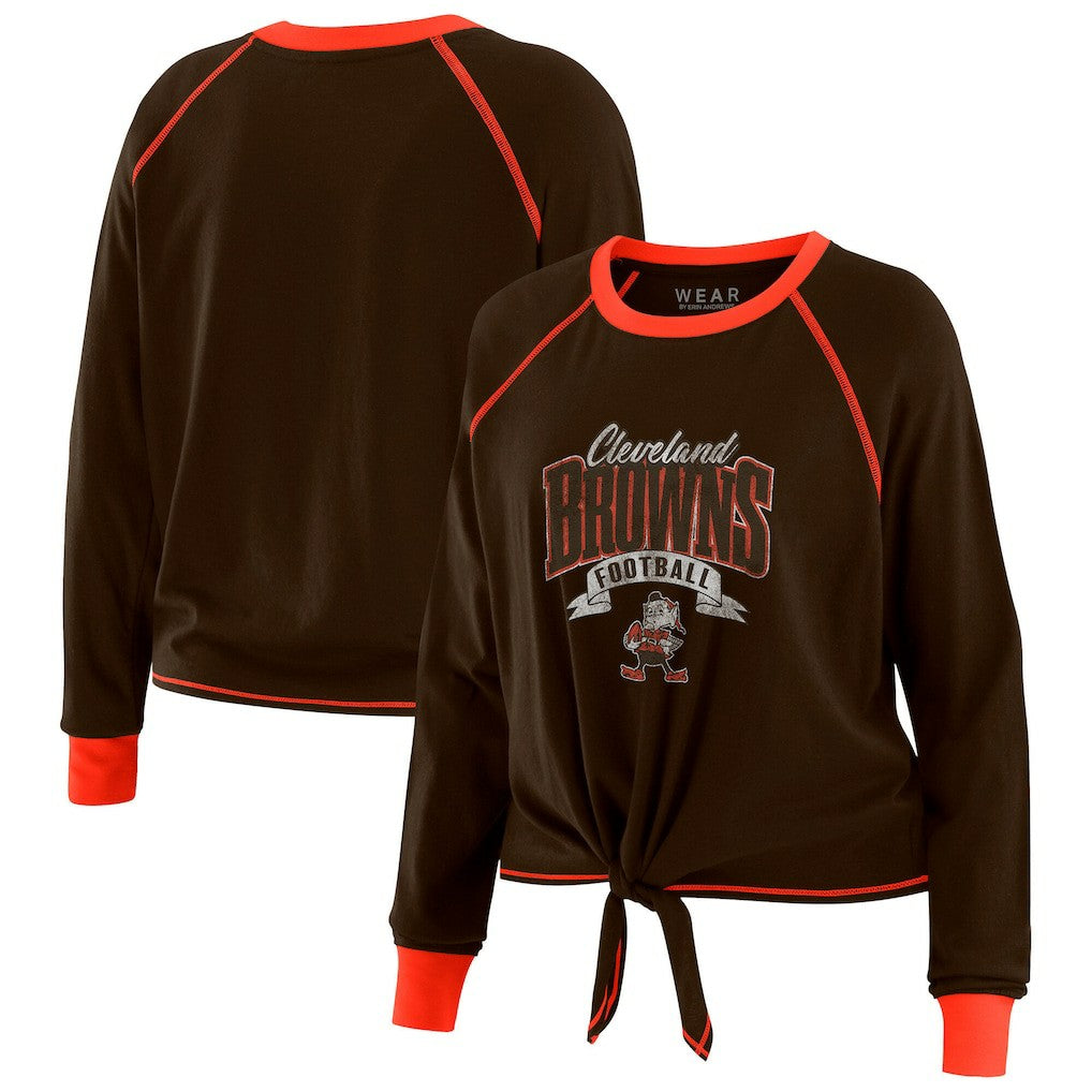 WEAR by Erin Andrews Women's Tie-Front Long Sleeve Top - Cleveland Browns