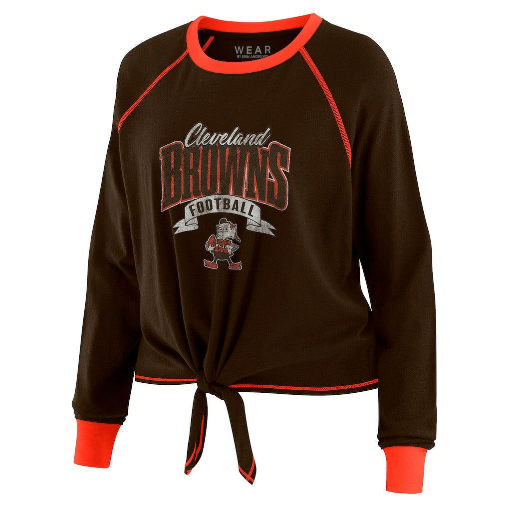 WEAR by Erin Andrews Women's Tie-Front Long Sleeve Top - Cleveland Browns
