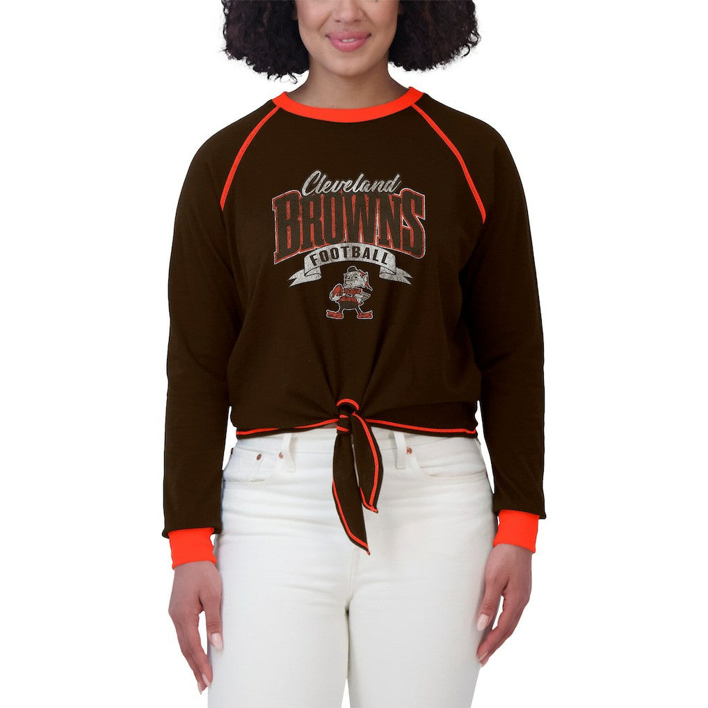 WEAR by Erin Andrews Women's Tie-Front Long Sleeve Top - Cleveland Browns