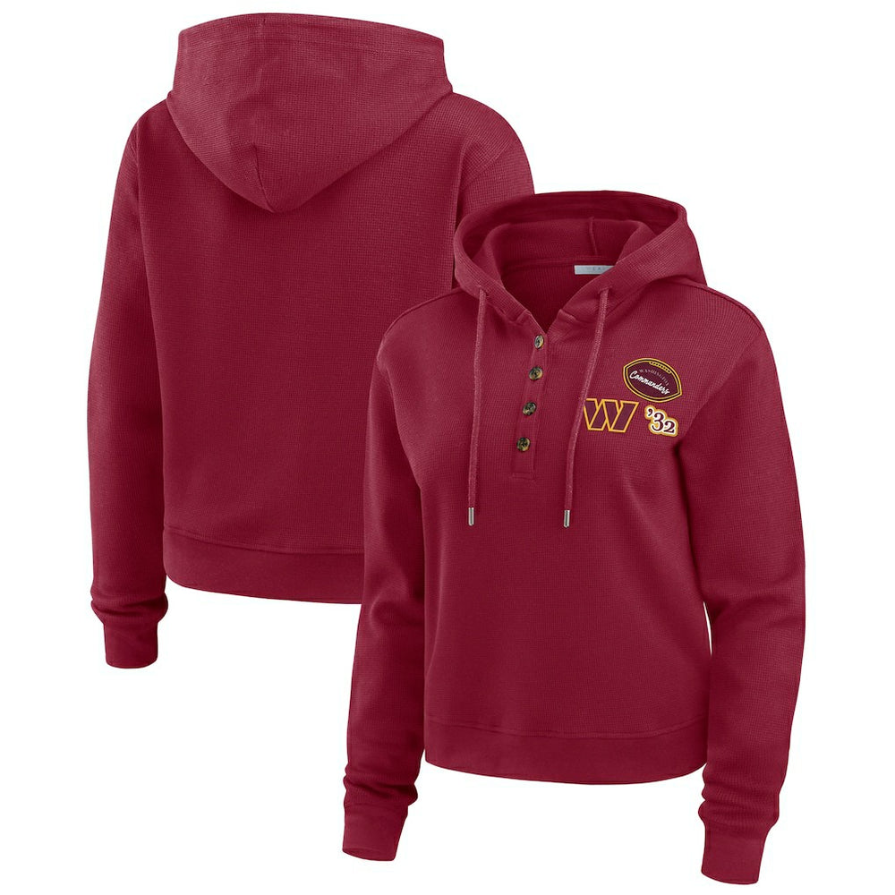 WEAR by Erin Andrews Women's Waffle Hoodie Pullover Top - Washington Commanders