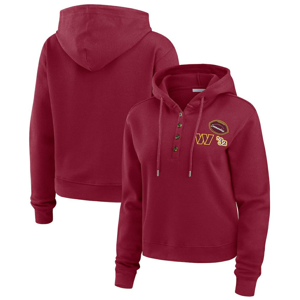 WEAR by Erin Andrews Women's Waffle Hoodie Pullover Top - Washington Commanders