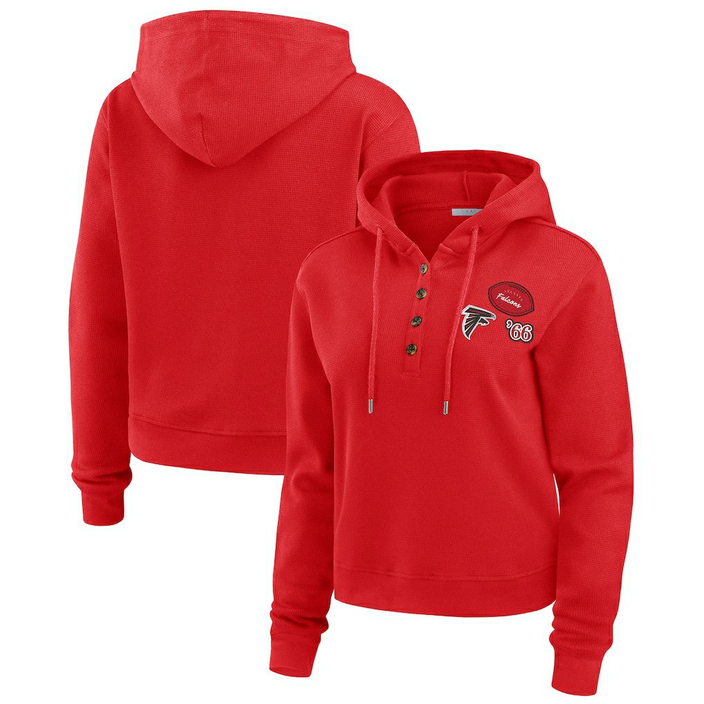WEAR by Erin Andrews Women's Waffle Hoodie Pullover Top - Atlanta Falcons
