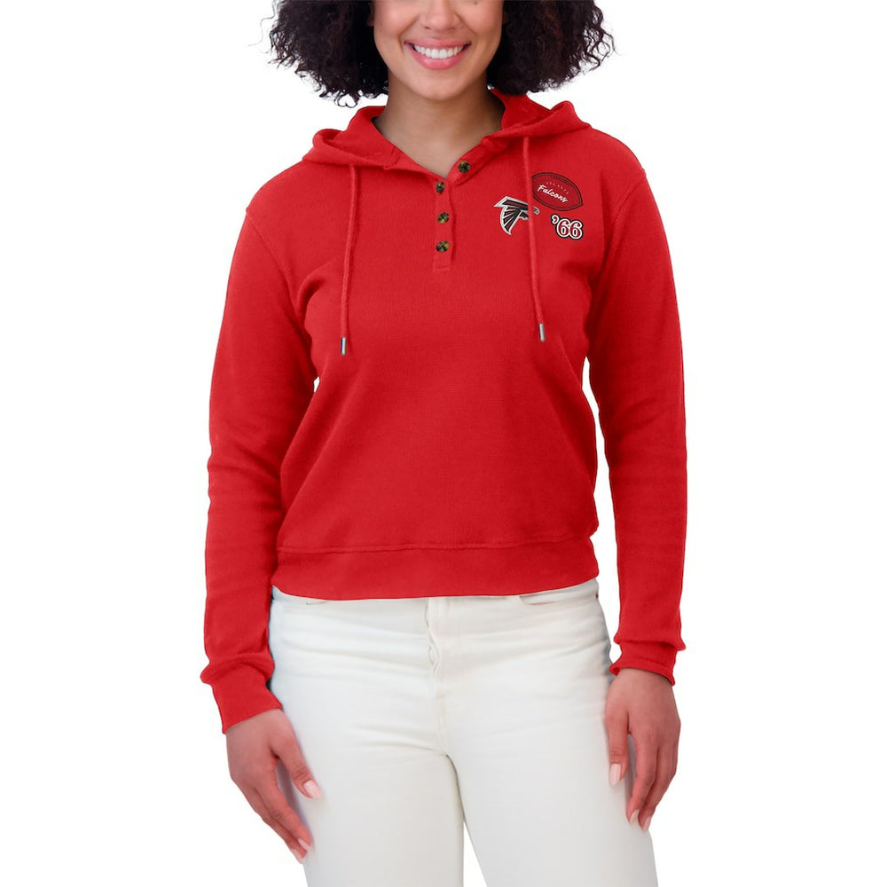 WEAR by Erin Andrews Women's Waffle Hoodie Pullover Top - Atlanta Falcons