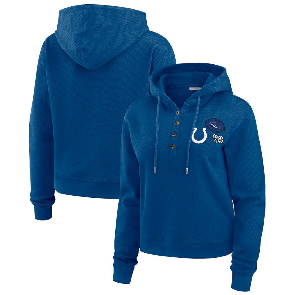 WEAR by Erin Andrews Women's Waffle Hoodie Pullover Top - Indianapolis Colts