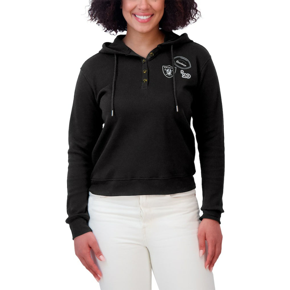 WEAR by Erin Andrews Women's Waffle Hoodie Pullover Top - Las Vegas Raiders