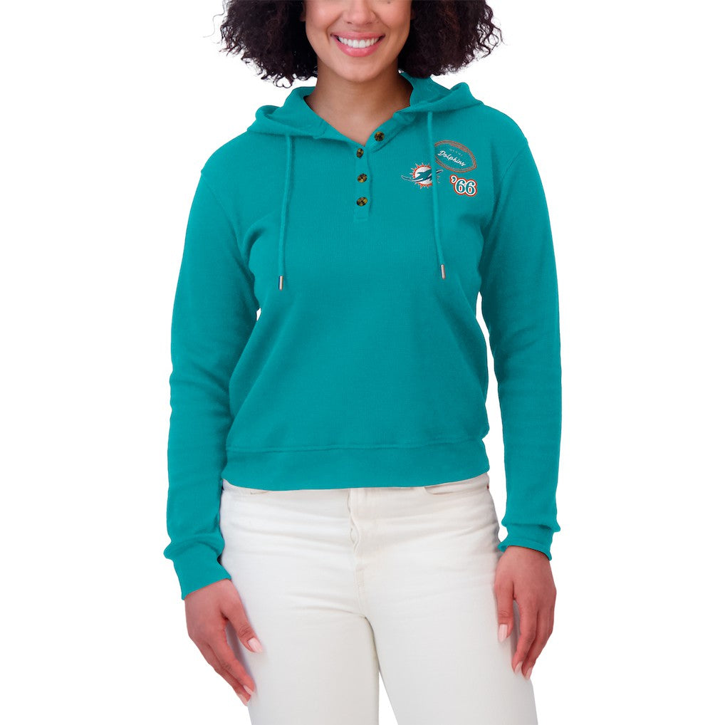 WEAR by Erin Andrews Women's Waffle Hoodie Pullover Top - Miami Dolphins