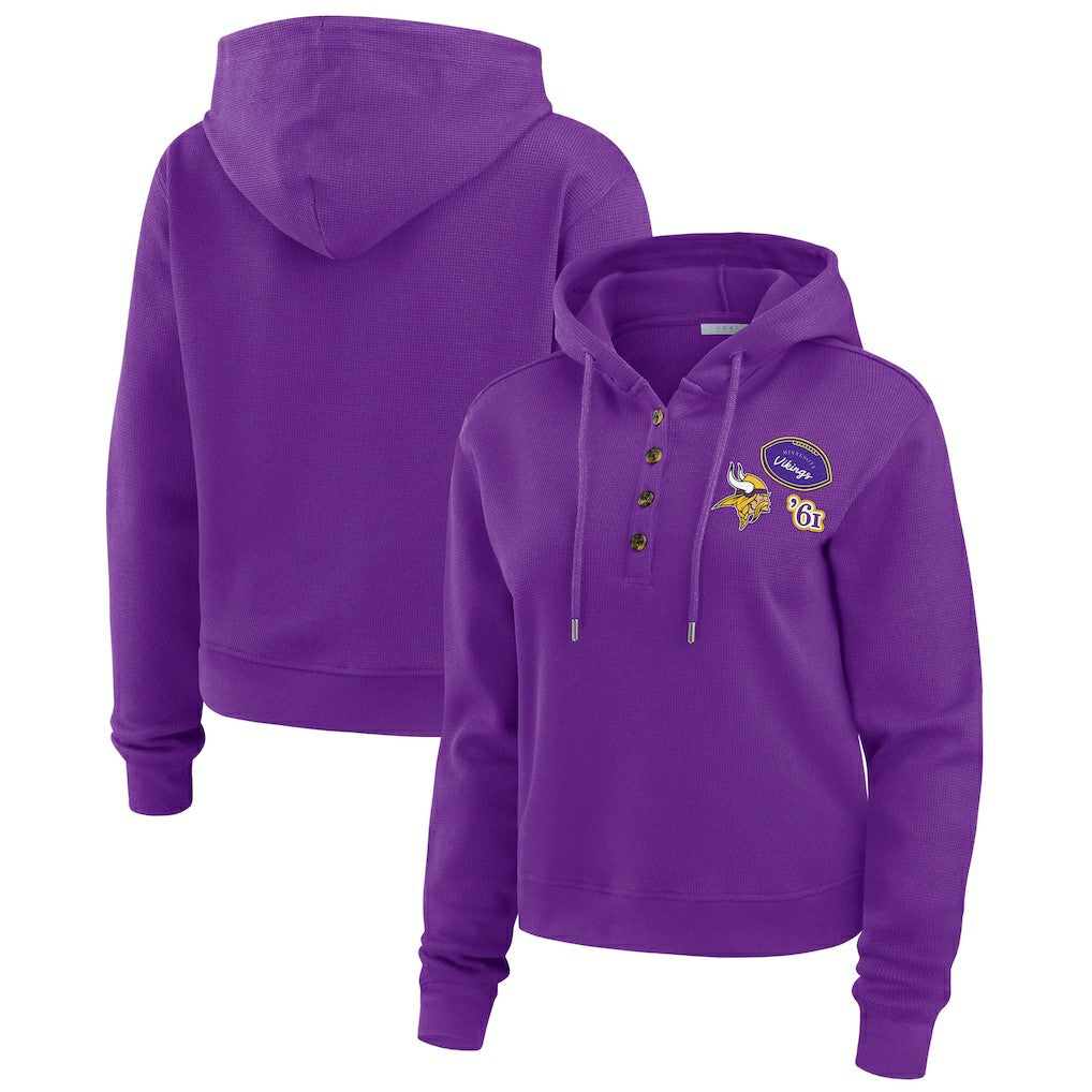WEAR by Erin Andrews Women's Waffle Hoodie Pullover Top - Minnesota Vikings