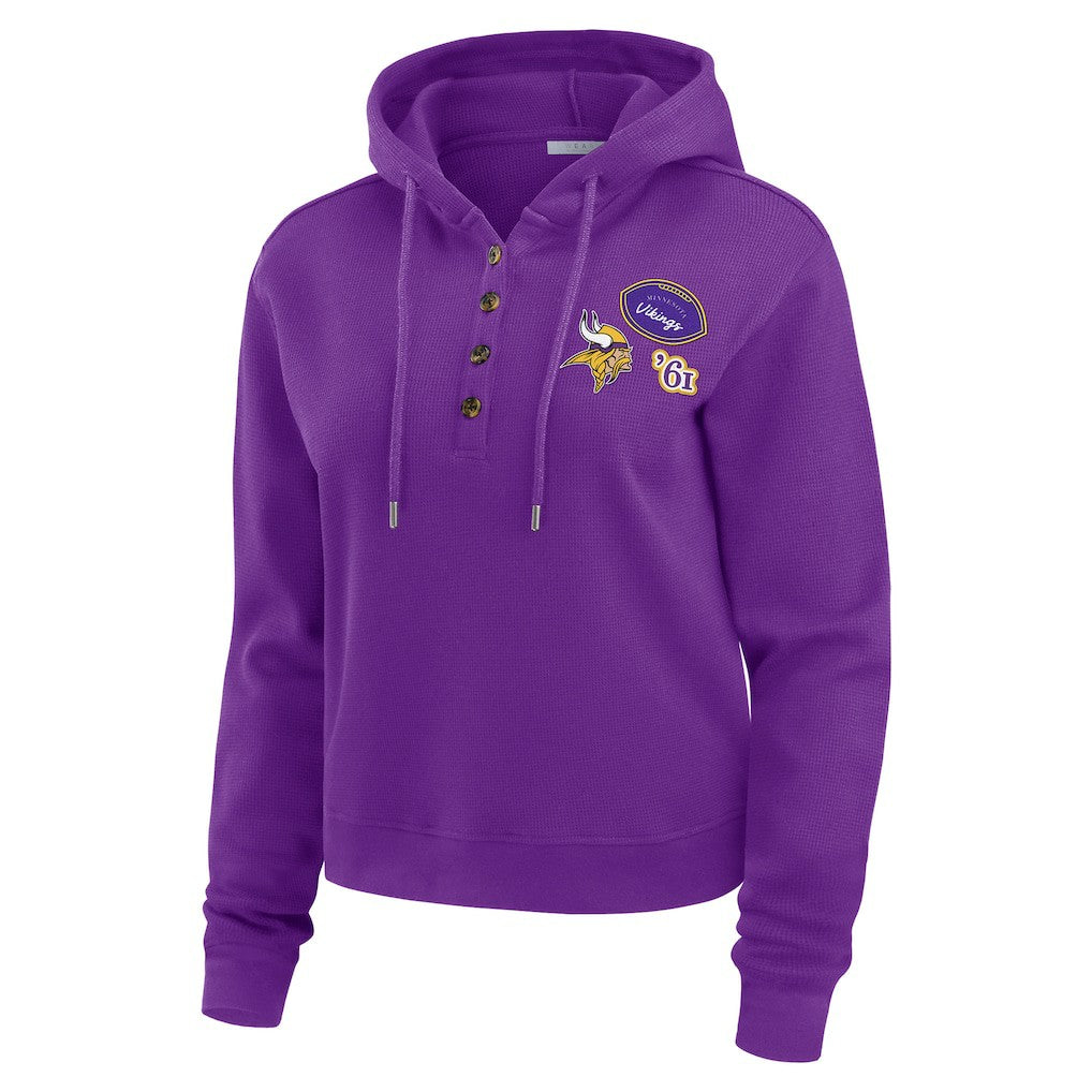 WEAR by Erin Andrews Women's Waffle Hoodie Pullover Top - Minnesota Vikings
