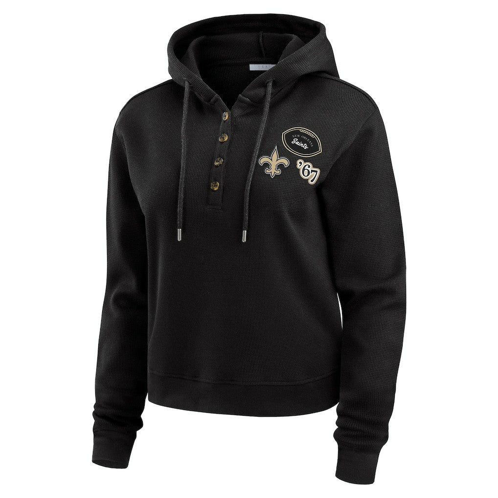 WEAR by Erin Andrews Women's Waffle Hoodie Pullover Top - New Orleans Saints