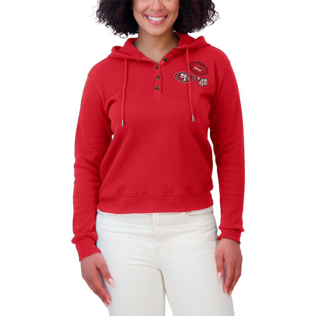 WEAR by Erin Andrews Women's Waffle Hoodie Pullover Top - San Francisco 49ers